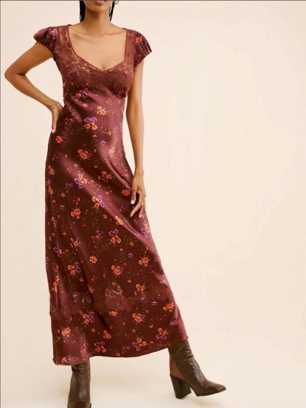 Free People Butterfly Babe Midi Dress - Burgundy - Size Small - Picture 1 of 6